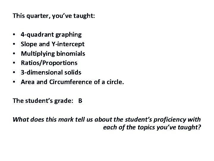 This quarter, you’ve taught: • • • 4 -quadrant graphing Slope and Y-intercept Multiplying