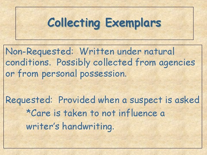 Collecting Exemplars Non-Requested: Written under natural conditions. Possibly collected from agencies or from personal