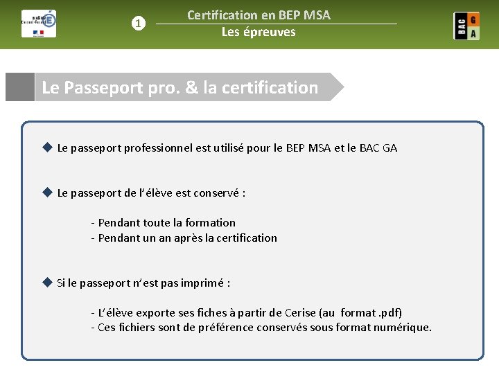 ❶ Certification en BEP MSA Les épreuves L’intégration Le Passeport du pro. PP& la