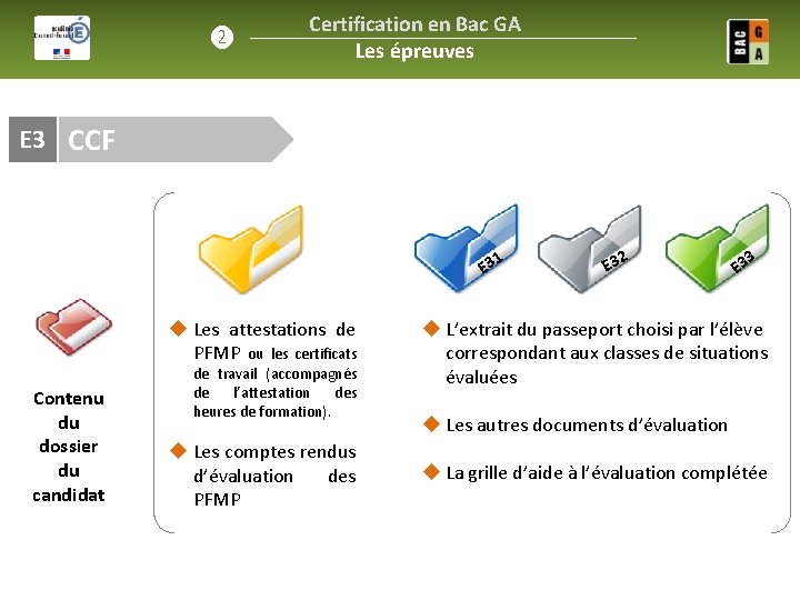 ❷ Certification en Bac GA Les épreuves E 3 CCF E 3 u Les