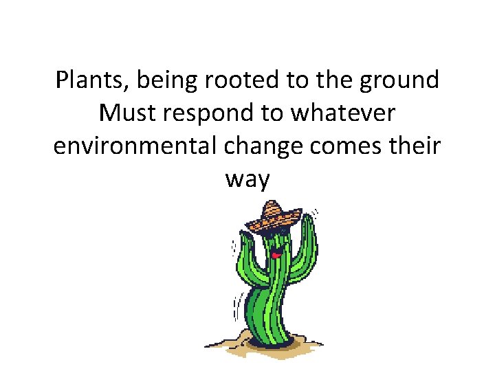 Plants, being rooted to the ground Must respond to whatever environmental change comes their
