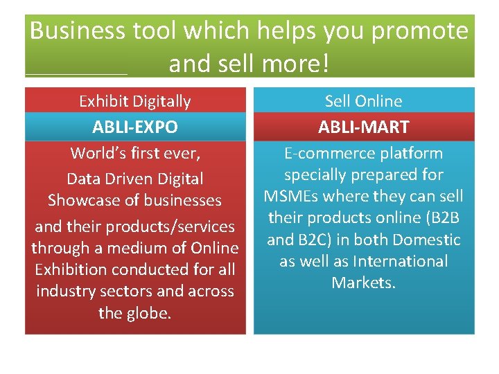 Business tool which helps you promote and sell more! Exhibit Digitally Sell Online ABLI-EXPO