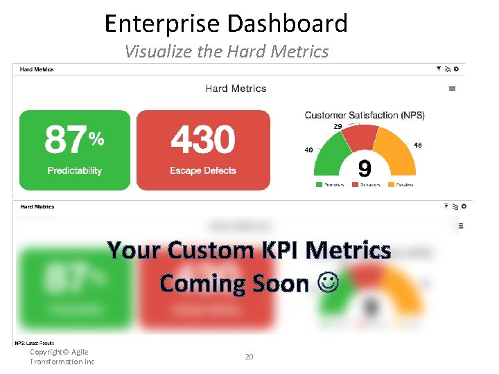Enterprise Dashboard Visualize the Hard Metrics Your Custom KPI Metrics Coming Soon Copyright© Agile