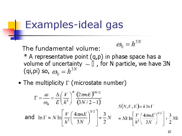 Examples-ideal gas The fundamental volume: * A representative point (q, p) in phase space