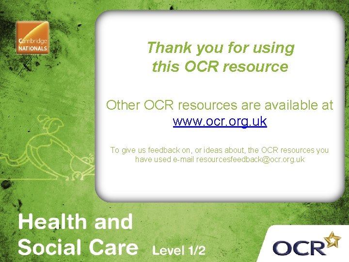 Thank you for using this OCR resource Other OCR resources are available at www.