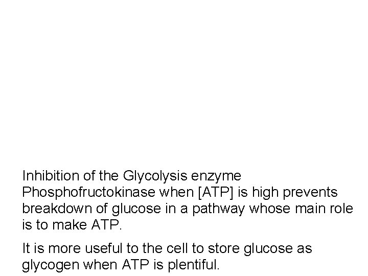 Inhibition of the Glycolysis enzyme Phosphofructokinase when [ATP] is high prevents breakdown of glucose