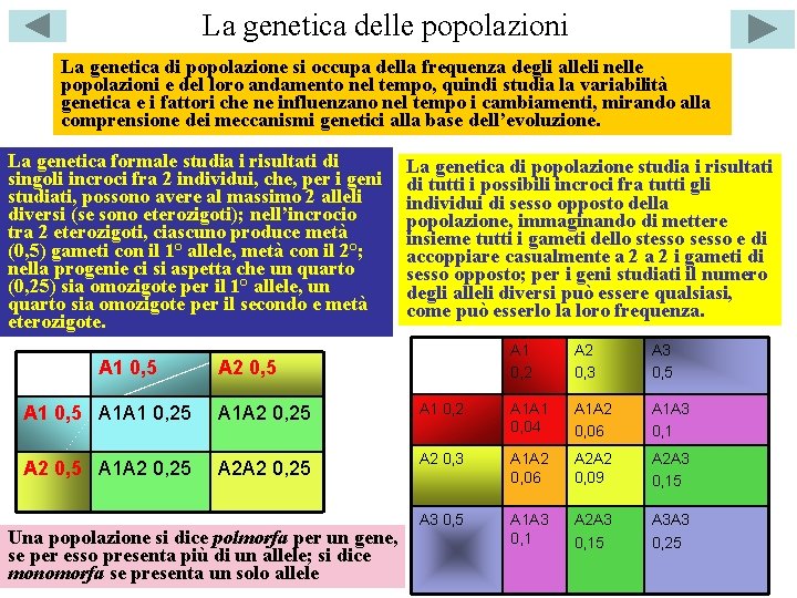 La genetica delle popolazioni La genetica di popolazione si occupa della frequenza degli alleli