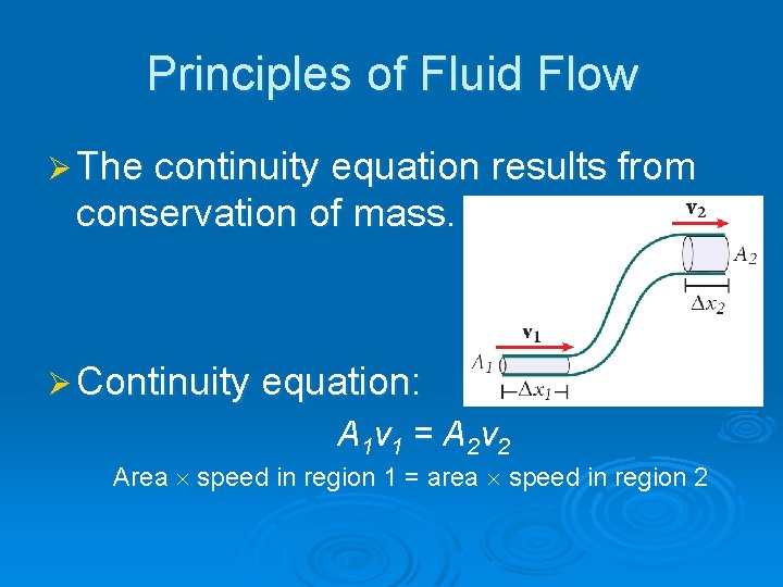 Principles of Fluid Flow Ø The continuity equation results from conservation of mass. Ø
