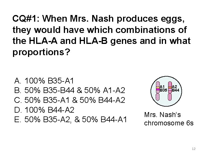 CQ#1: When Mrs. Nash produces eggs, they would have which combinations of the HLA-A