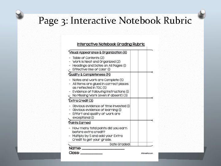 Page 3: Interactive Notebook Rubric 