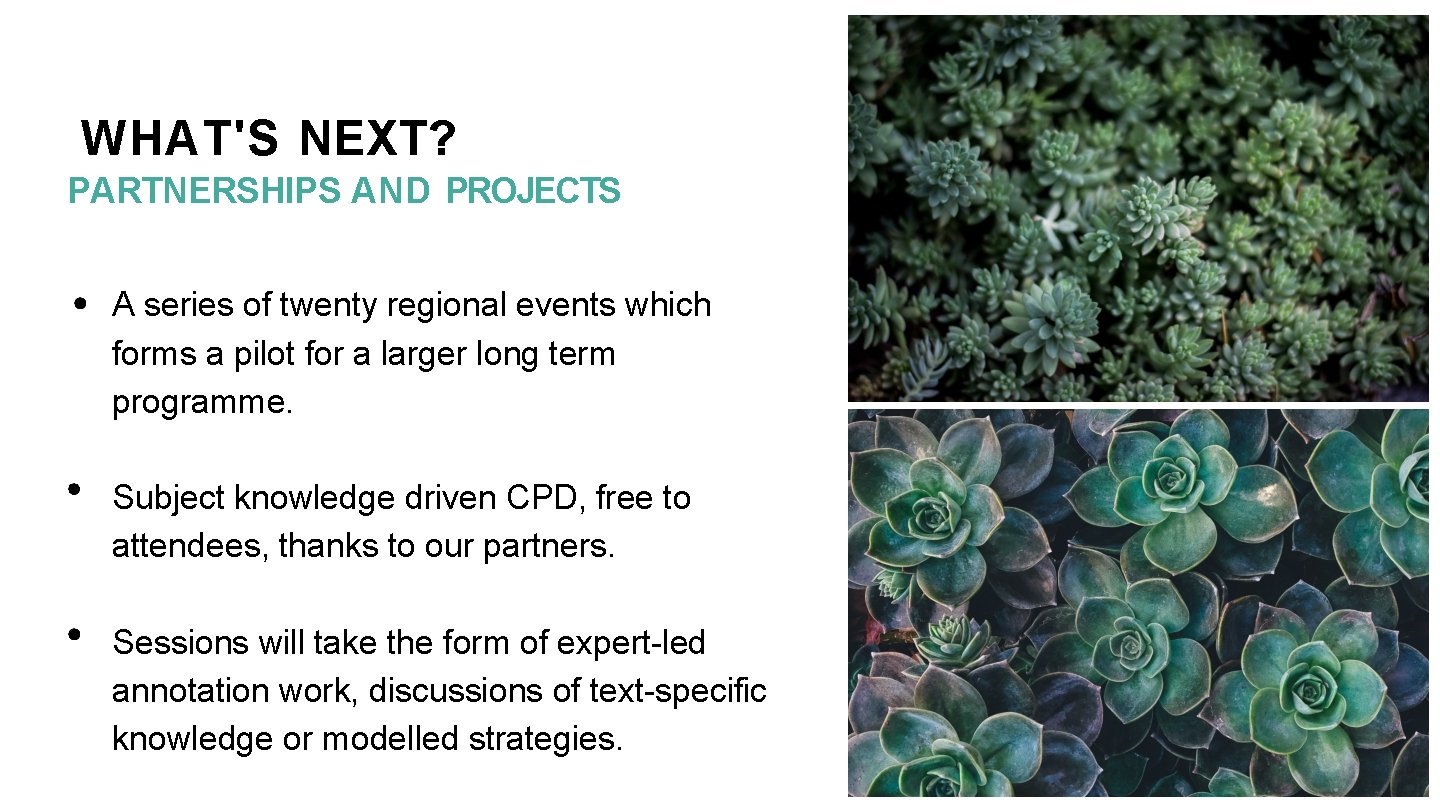 WHAT'S NEXT? PARTNERSHIPS AND PROJECTS A series of twenty regional events which forms a