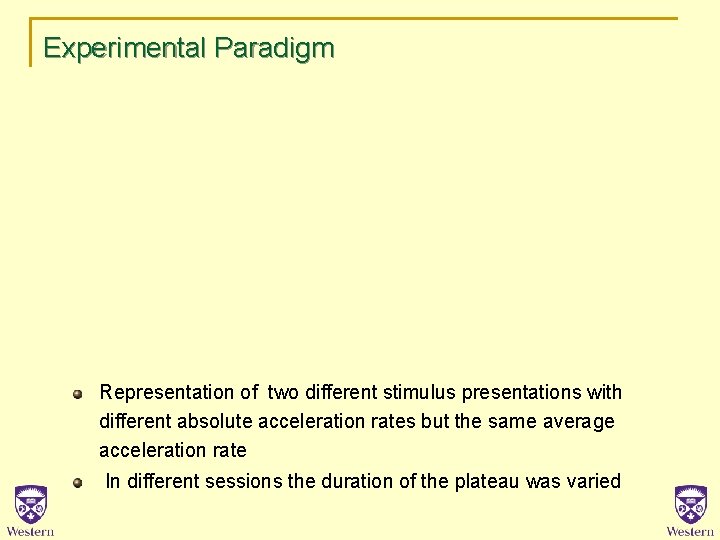 Experimental Paradigm Representation of two different stimulus presentations with different absolute acceleration rates but