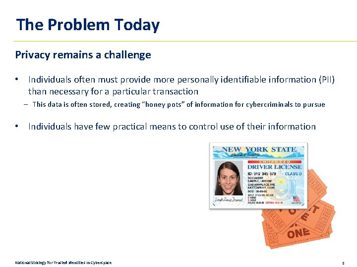 The Problem Today Privacy remains a challenge • Individuals often must provide more personally