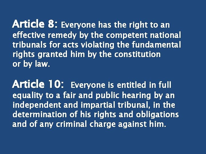 Article 8: Everyone has the right to an effective remedy by the competent national