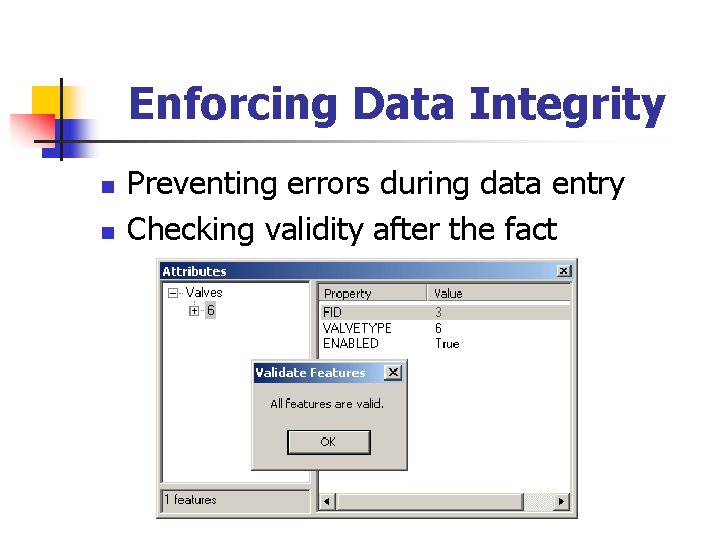 Enforcing Data Integrity n n Preventing errors during data entry Checking validity after the