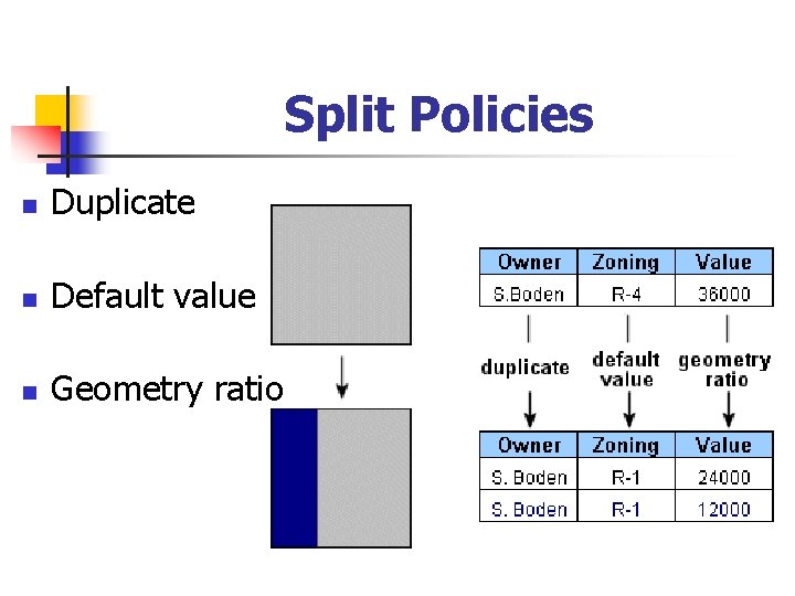 Split Policies n Duplicate n Default value n Geometry ratio 