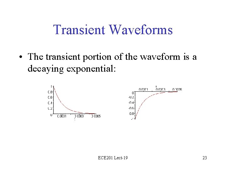 Transient Waveforms • The transient portion of the waveform is a decaying exponential: ECE