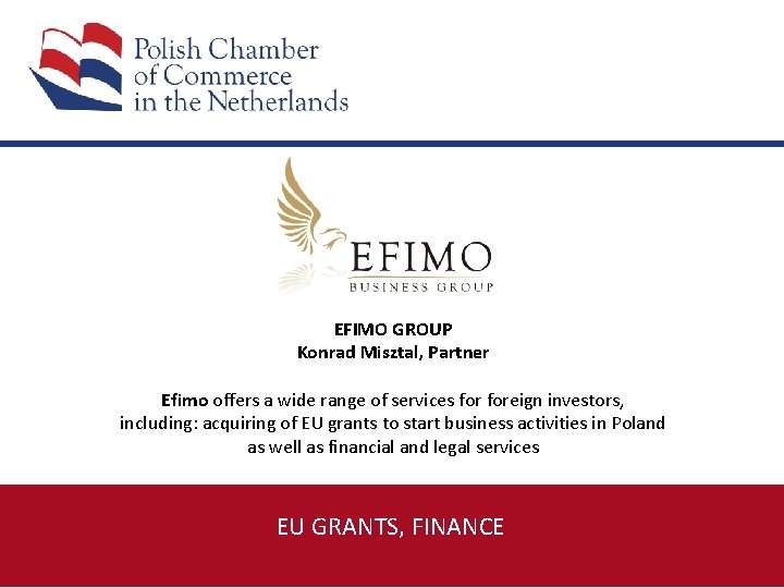 EFIMO GROUP Konrad Misztal, Partner Efimo offers a wide range of services foreign investors,