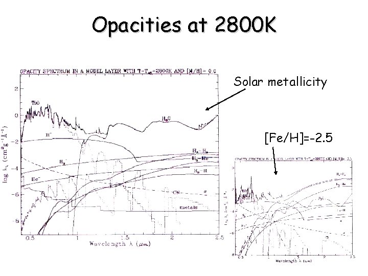 Opacities at 2800 K Solar metallicity [Fe/H]=-2. 5 
