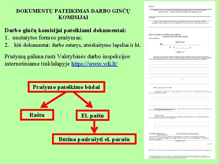 DOKUMENTŲ PATEIKIMAS DARBO GINČŲ KOMISIJAI Darbo ginčų komisijai pateikiami dokumentai: 1. nustatytos formos prašymas;