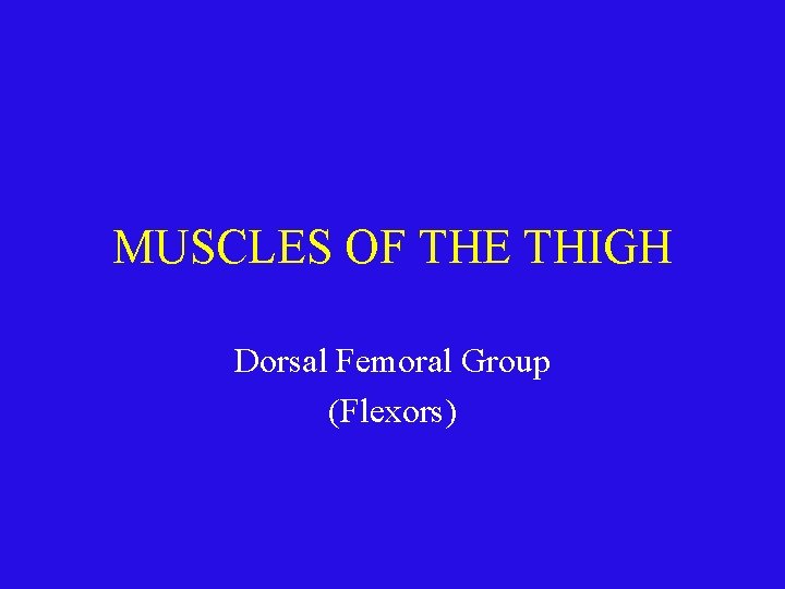 MUSCLES OF THE THIGH Dorsal Femoral Group (Flexors) 