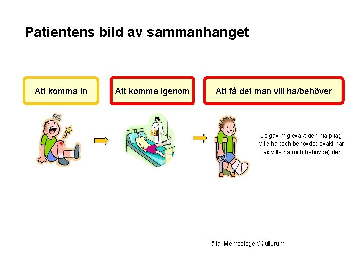 Patientens bild av sammanhanget Att komma in Att komma igenom Att få det man