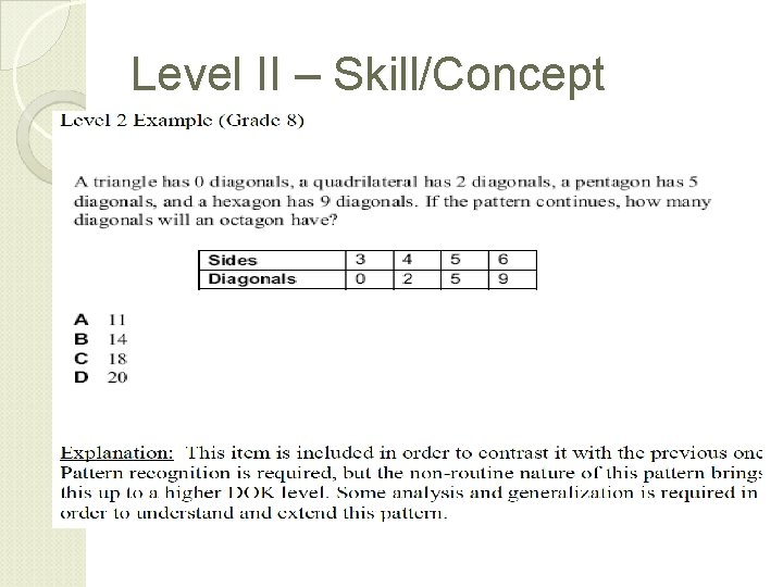 Level II – Skill/Concept 