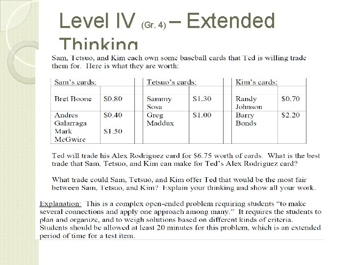 Level IV (Gr. 4) – Extended Thinking 