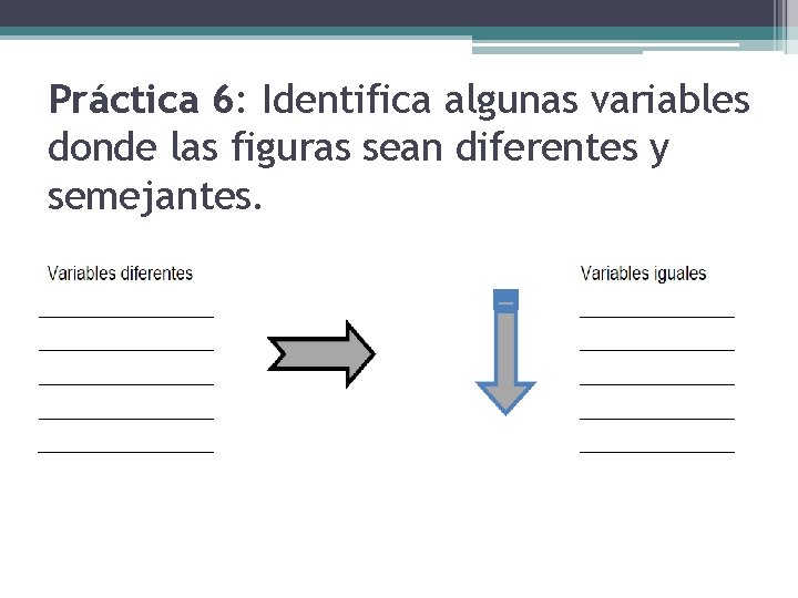 Práctica 6: Identifica algunas variables donde las figuras sean diferentes y semejantes. 