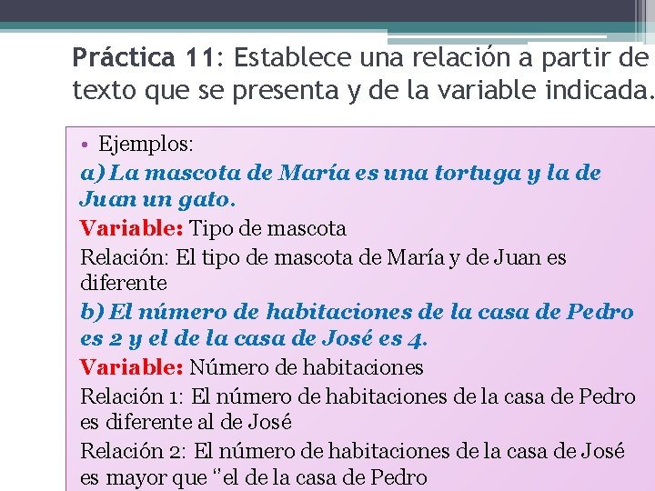 Práctica 11: Establece una relación a partir de texto que se presenta y de