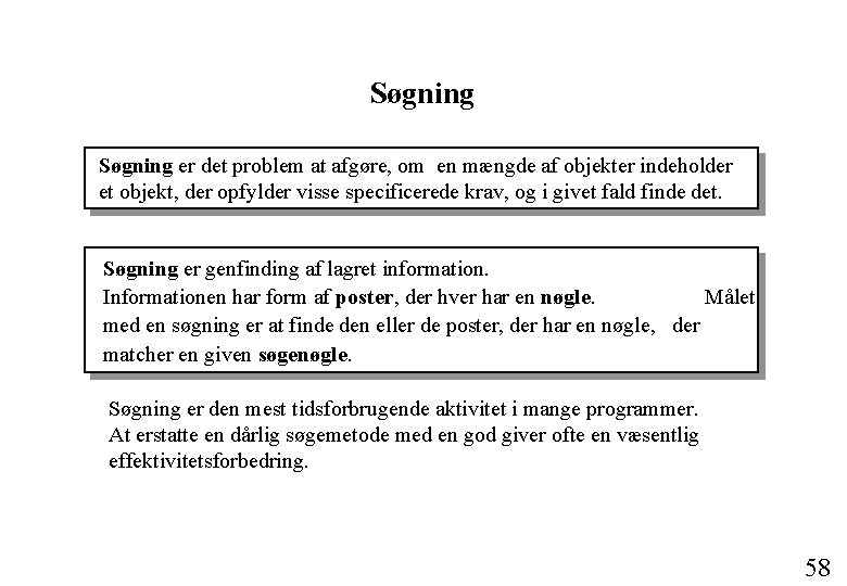 Søgning er det problem at afgøre, om en mængde af objekter indeholder et objekt,