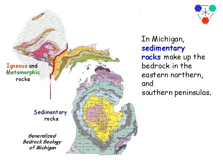 Igneous and Metamorphic rocks Sedimentary rocks Generalized Bedrock Geology of Michigan In Michigan, sedimentary