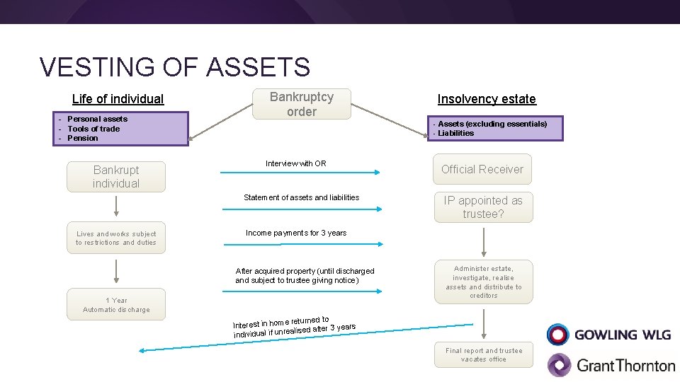 VESTING OF ASSETS Life of individual - Personal assets - Tools of trade -