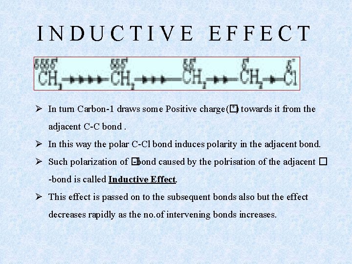 INDUCTIVE EFFECT +) towards it from the Ø In turn Carbon-1 draws some Positive