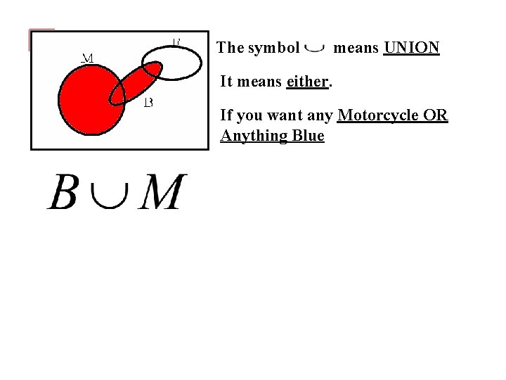 The symbol means UNION It means either. If you want any Motorcycle OR Anything