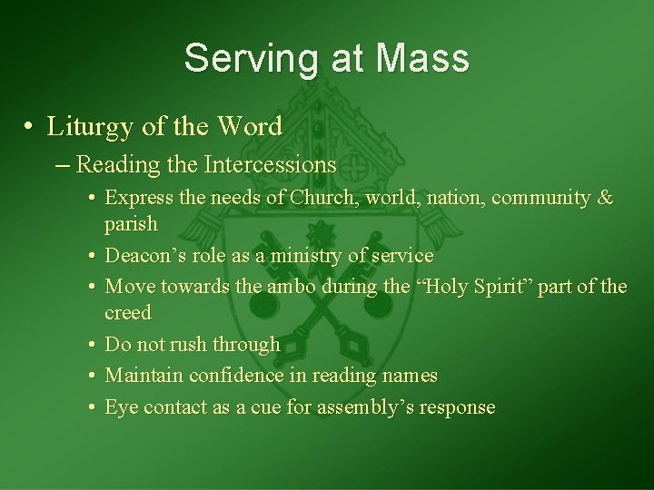 Serving at Mass • Liturgy of the Word – Reading the Intercessions • Express