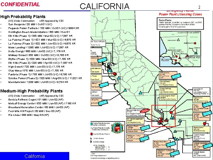 CONFIDENTIAL CALIFORNIA High Probability Plants (UC) Under Construction (AP) Approved by CEC • •