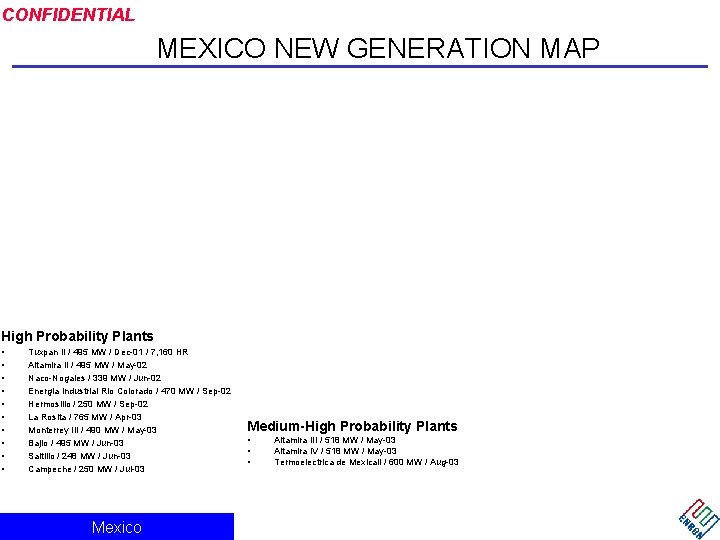 CONFIDENTIAL MEXICO NEW GENERATION MAP High Probability Plants • • • Tuxpan II /