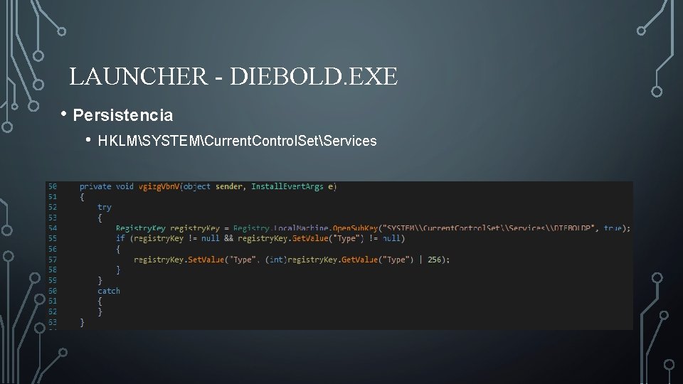 LAUNCHER - DIEBOLD. EXE • Persistencia • HKLMSYSTEMCurrent. Control. SetServices 