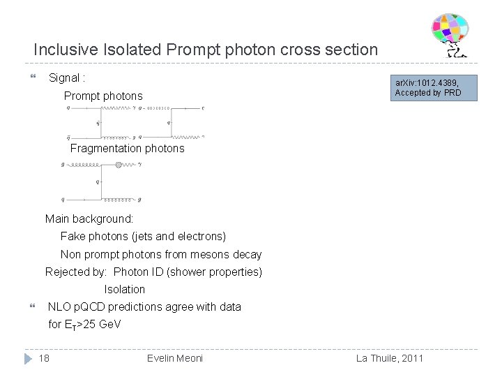 Inclusive Isolated Prompt photon cross section Signal : ar. Xiv: 1012. 4389, Accepted by