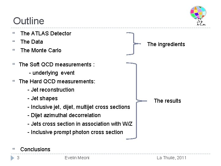 Outline The ATLAS Detector The Data The Monte Carlo The ingredients The Soft QCD