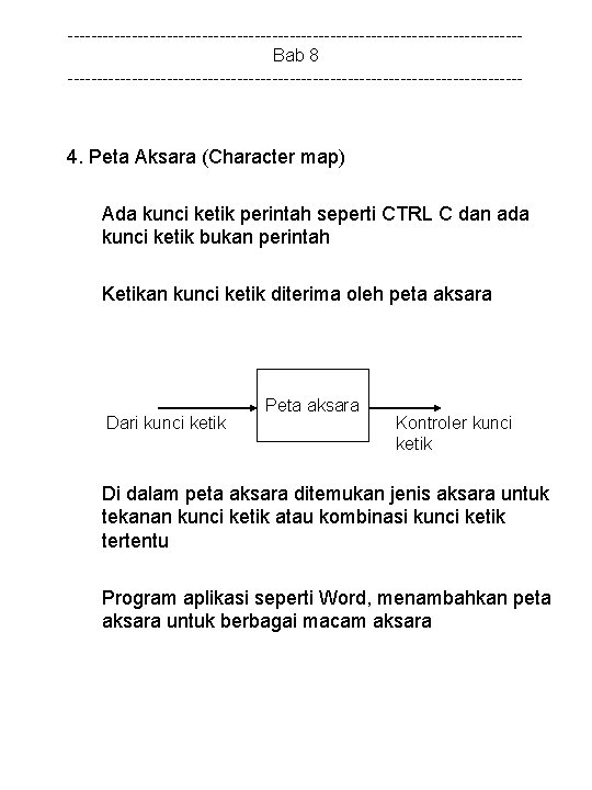 ---------------------------------------Bab 8 --------------------------------------- 4. Peta Aksara (Character map) Ada kunci ketik perintah seperti CTRL