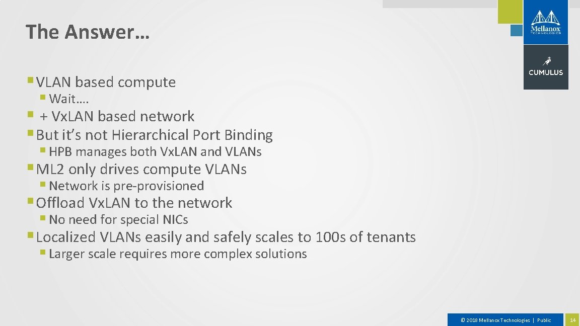 The Answer… § VLAN based compute § Wait…. § + Vx. LAN based network