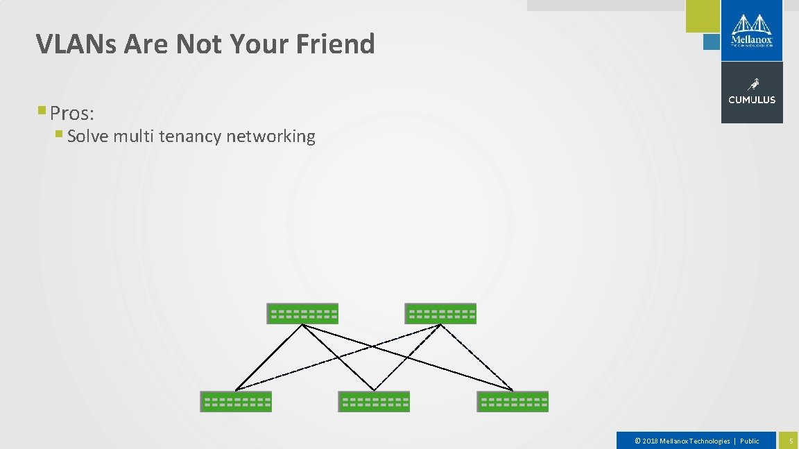 VLANs Are Not Your Friend § Pros: § Solve multi tenancy networking © 2018