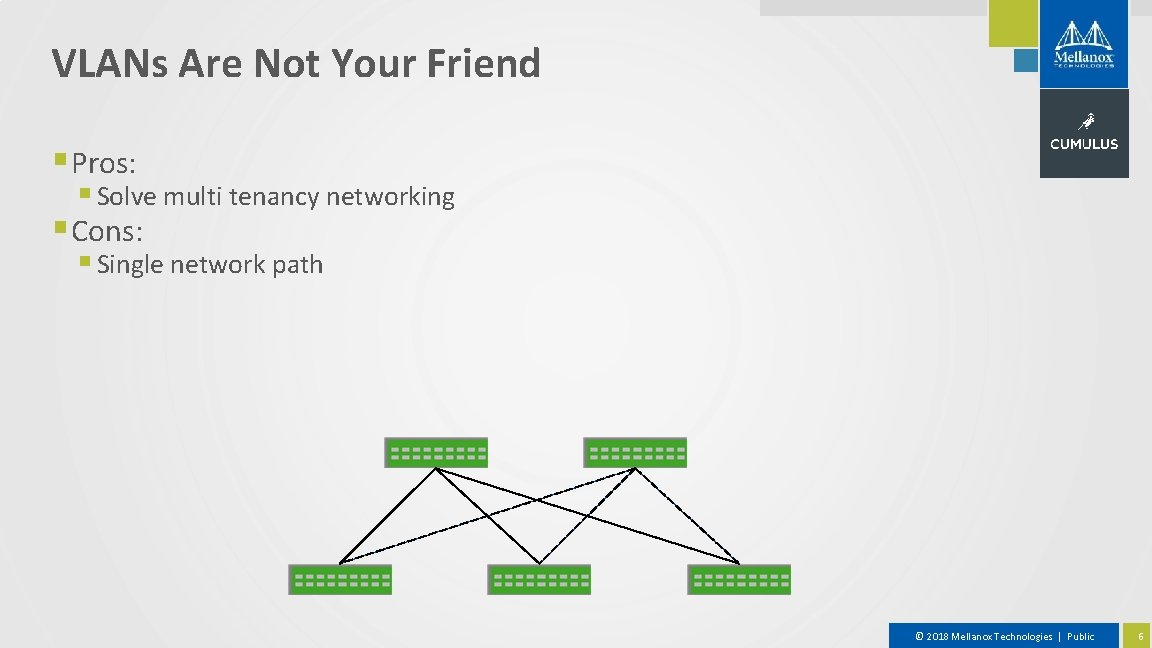 VLANs Are Not Your Friend § Pros: § Solve multi tenancy networking § Cons: