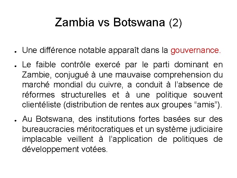 Zambia vs Botswana (2) ● ● ● Une différence notable apparaît dans la gouvernance.