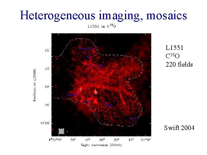 Heterogeneous imaging, mosaics L 1551 C 18 O 220 fields Swift 2004 