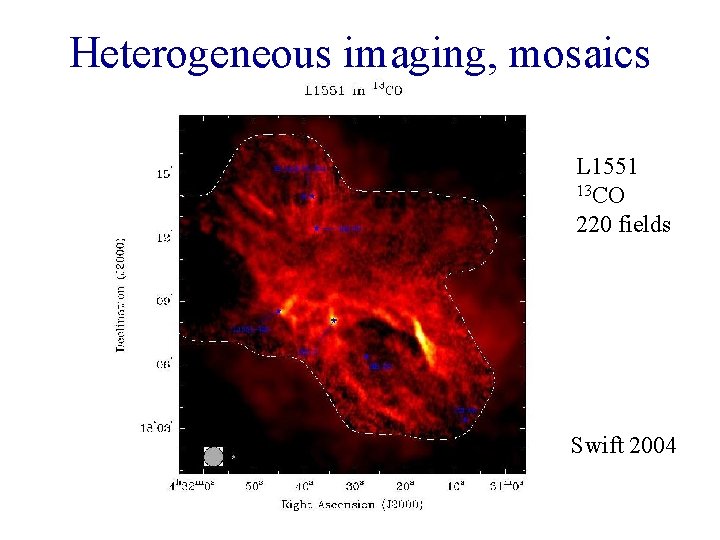 Heterogeneous imaging, mosaics L 1551 13 CO 220 fields Swift 2004 