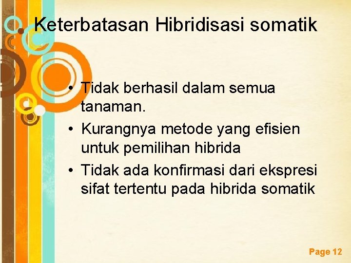 Keterbatasan Hibridisasi somatik • Tidak berhasil dalam semua tanaman. • Kurangnya metode yang efisien