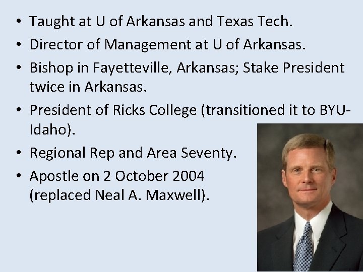 • Taught at U of Arkansas and Texas Tech. • Director of Management